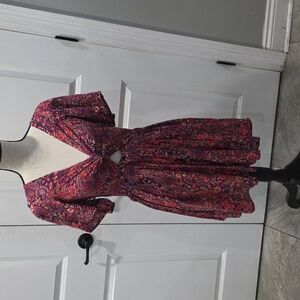 Floral Fall V-Neck  Smocked Dress